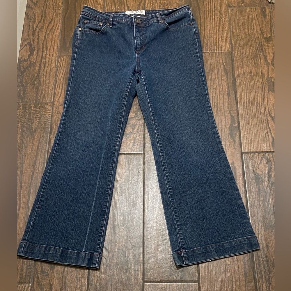 10/$50 Faded Glory Flare Classic Blue Women's Wide Leg Jeans Size Petite 14